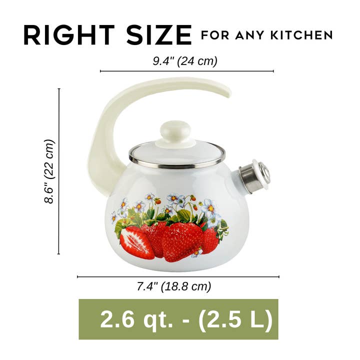 STP - Wholesale Tea Pot - Enamel Kettle with Whistle Strawberry 2.7-qt