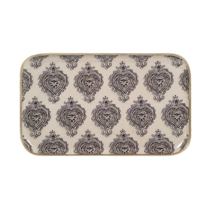 Maison Lilo - Wholesale Platter - Enamel metal tray Arles linen 15x25, golden border0