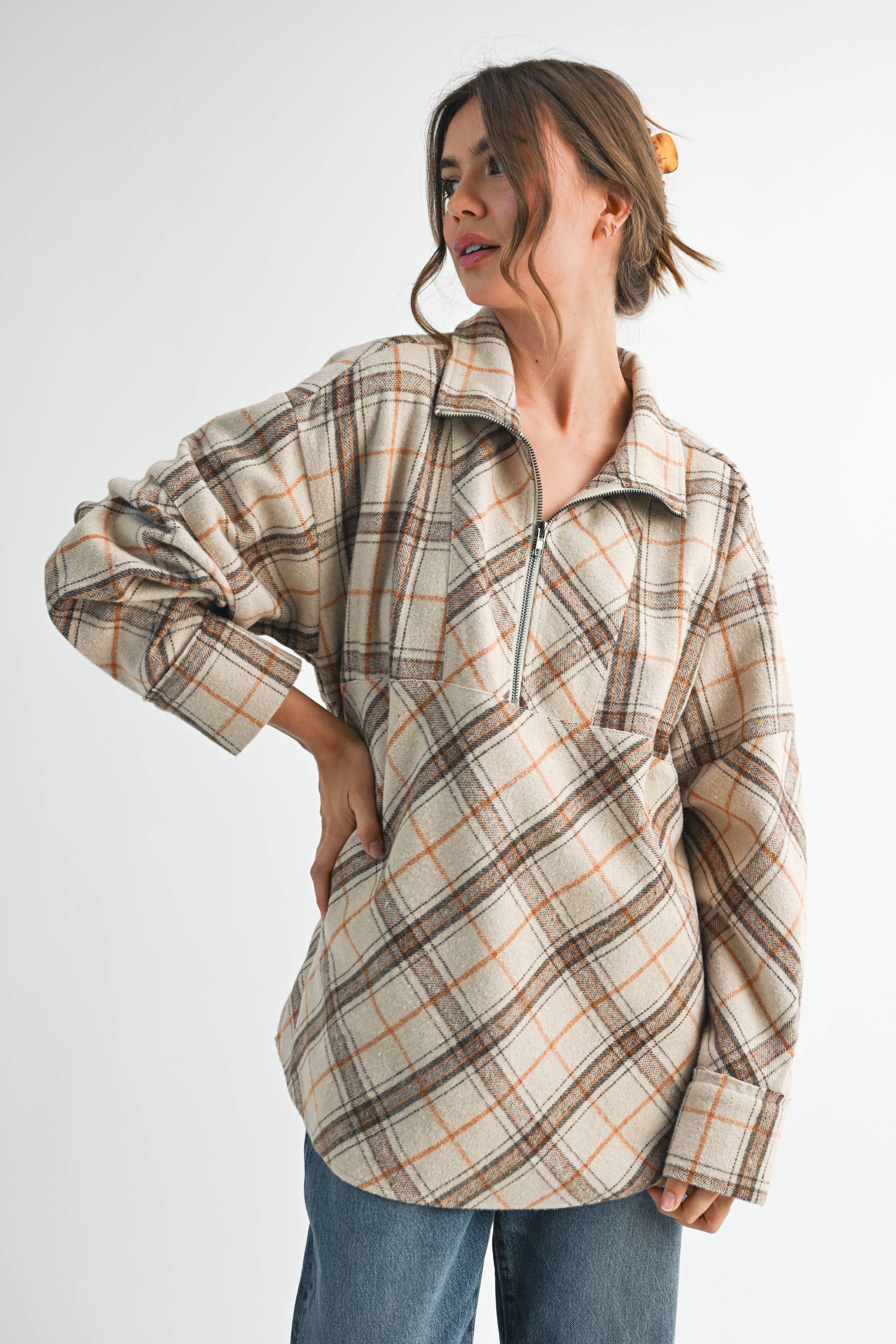 AEMI + CO - Wholesale Sweatshirt - Women's - 8421EK Mya Plaid Pullover 127