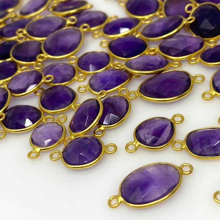 5 stuks/10 stuks amethist edelsteen connector, 14k verguld over sterling zilver, bulk groothandel sieraden benodigdheden, 18x9mm- 22x14mm voor wholesale door Akstar Gems