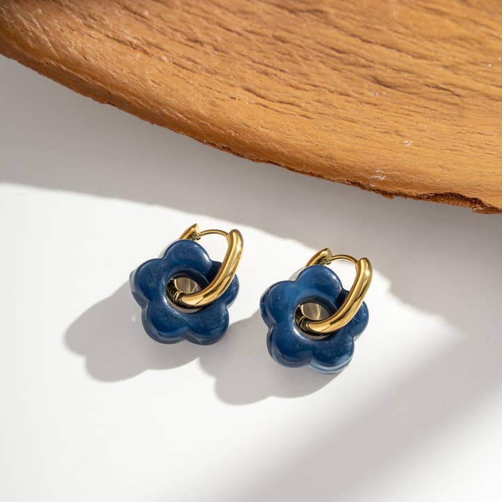 COSMOS - Wholesale Dangle earrings - Stainless Steel Loops Colorful Resin Flowers