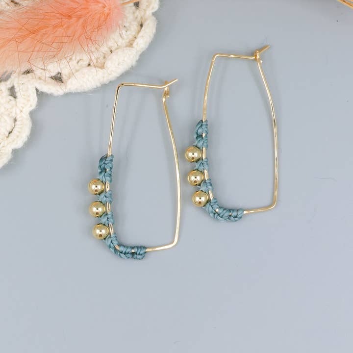Rectangle Hoop Earrings Blue | Gold Fill | Handmade USA for wholesale by The Stitch Alliance