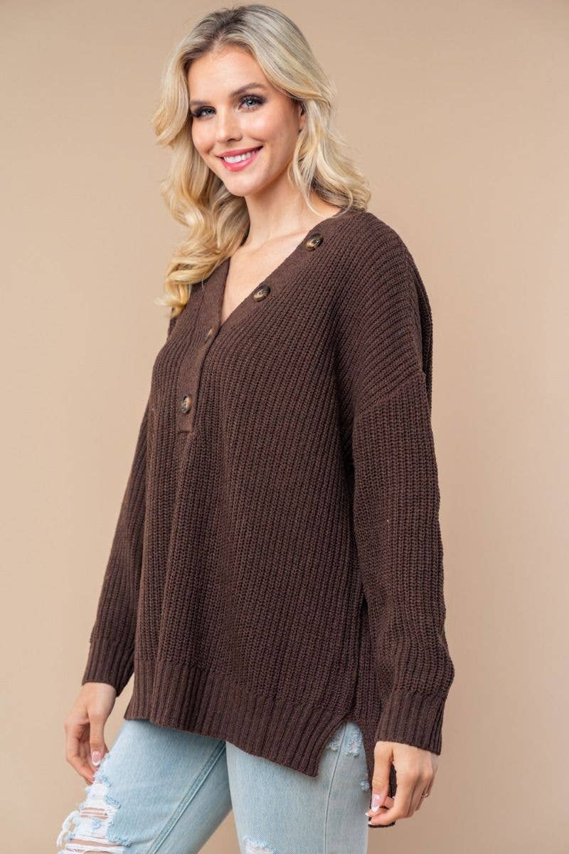 Farina d'avena Maglione in maglia tinta unita a maniche lunghe T25279 in vendita all'ingrosso su Faire7