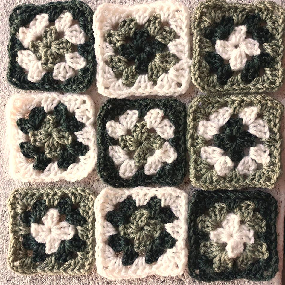 Clover Garden Crafts - Wholesale Coasters - Granny Square Trucker Hat Appliques Blues, Pinks and Greens4