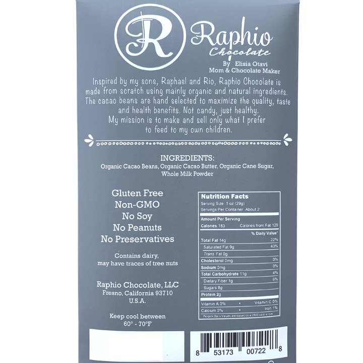 Raphio Chocolate - Vente Barre chocolatée - 62% Chocolat noir au lait1