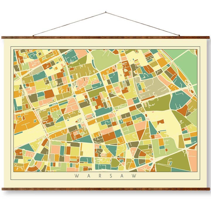Warschauer Mosaik-Stadtkarte, Vintage-Stil, fertig zum Aufhängen, auf Leinwand, dekoratives Wanddekor, Schriftrolle für den Großhandel von Maps Vintage