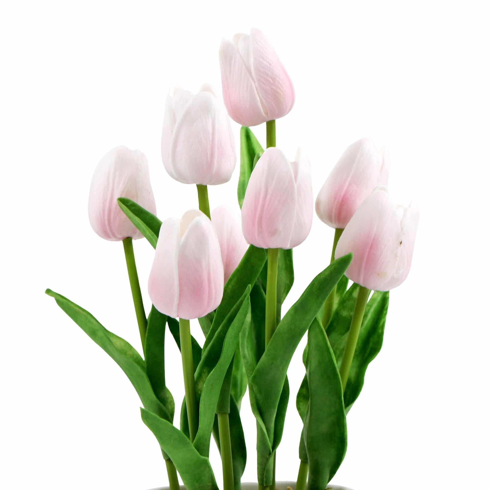 Designer Plants AU - Wholesale Artificial Flowers - Flowering Pink Artificial Tulip Plant Arrangement With Ceramic Bowl 35cm3