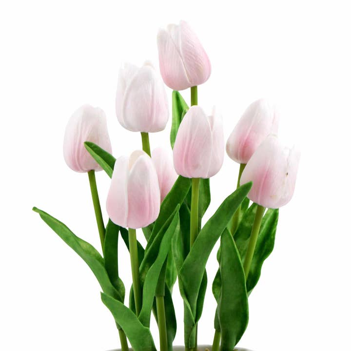 Designer Plants AU - Wholesale Artificial Flowers - Flowering Pink Artificial Tulip Plant Arrangement With Ceramic Bowl 35cm3