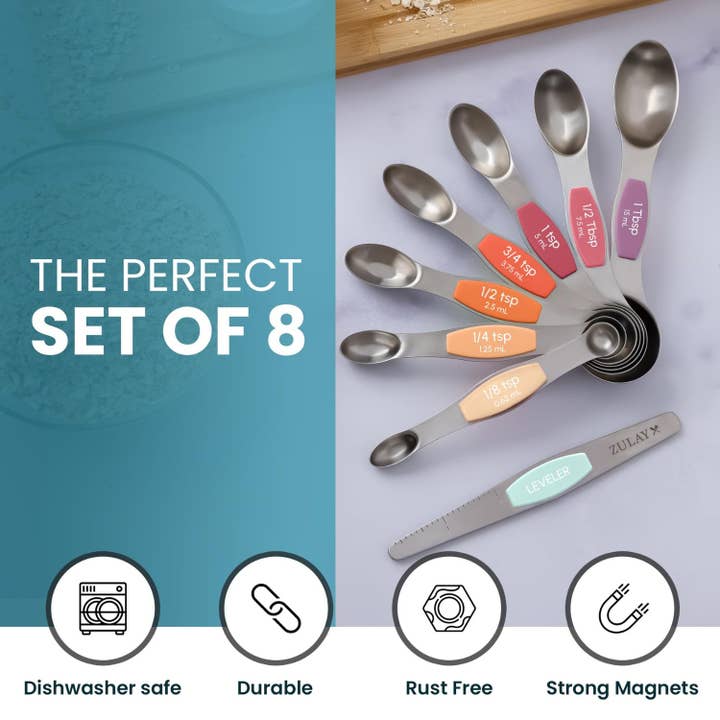 Zulay Kitchen - Wholesale Measuring spoon - Stackable Magnetic Spoons Set of 8 - Stainless Steel14