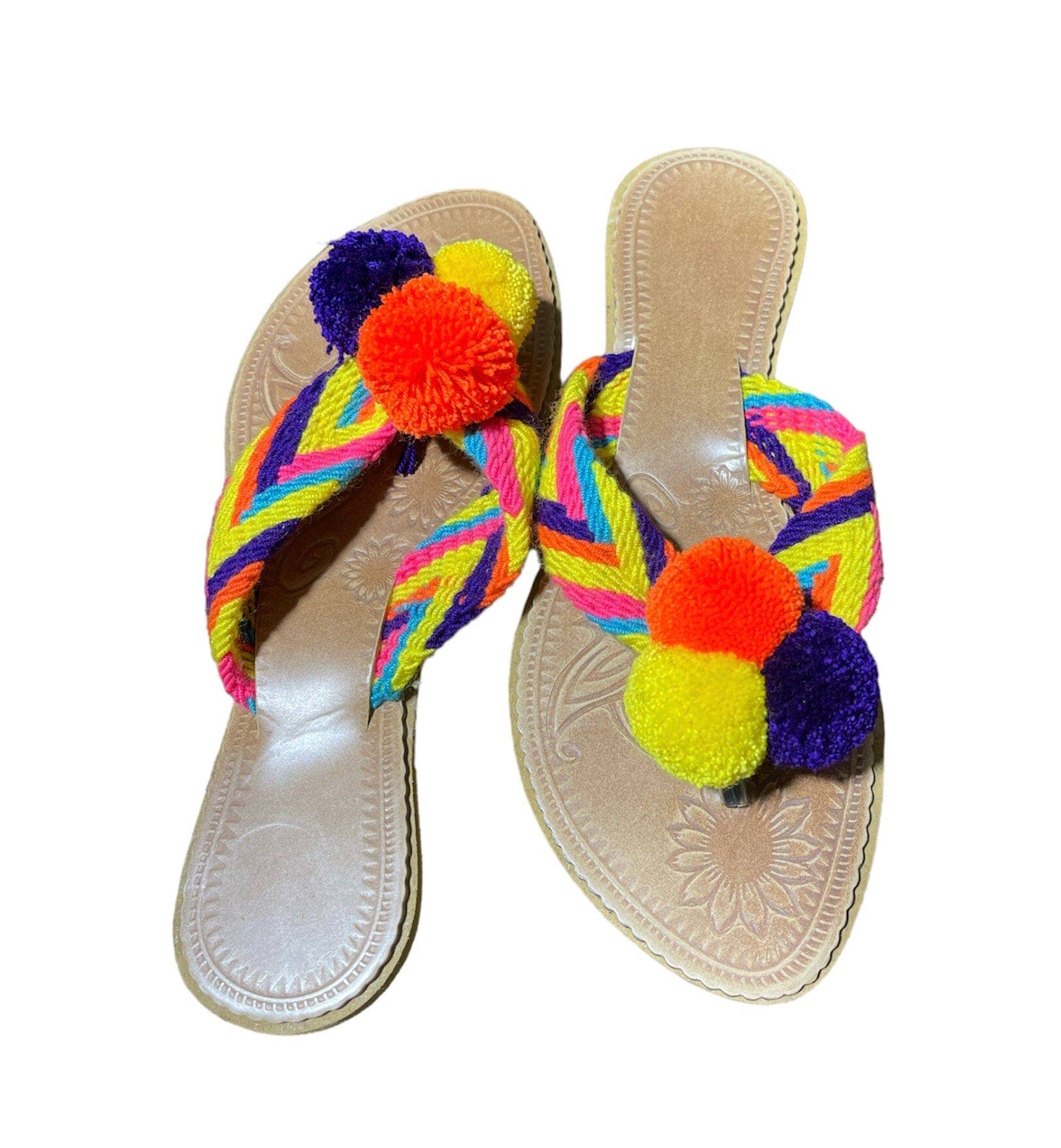 Neon Purple Pom Pom Sandals-Summer Flip-Flops for wholesale on Faire0