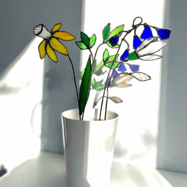 mARTaart - Wholesale Artificial Flowers - Spring Stained Glass Flower in Vase, 10th Wedding Anniversar