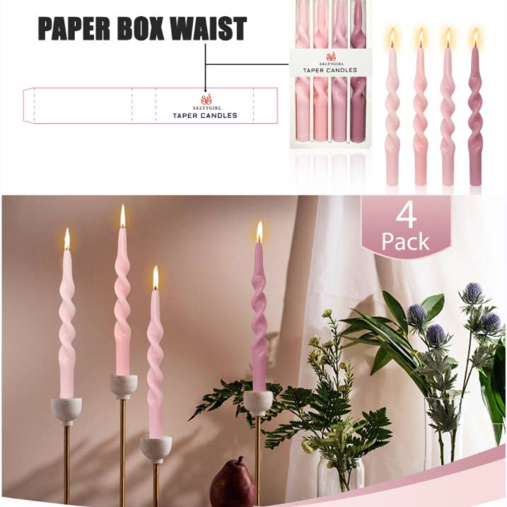 Candles Meta - Wholesale Tapered Candle/Candlestick - Custom Colors Logos Handmade Spiral Taper Candles 4pcs Pack