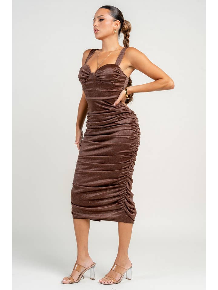 PRIVY - Wholesale Dress - Women's - PD79330N / CORSET PIPPING SEETHROUGH RUCHING BACK MIDI DRESS8