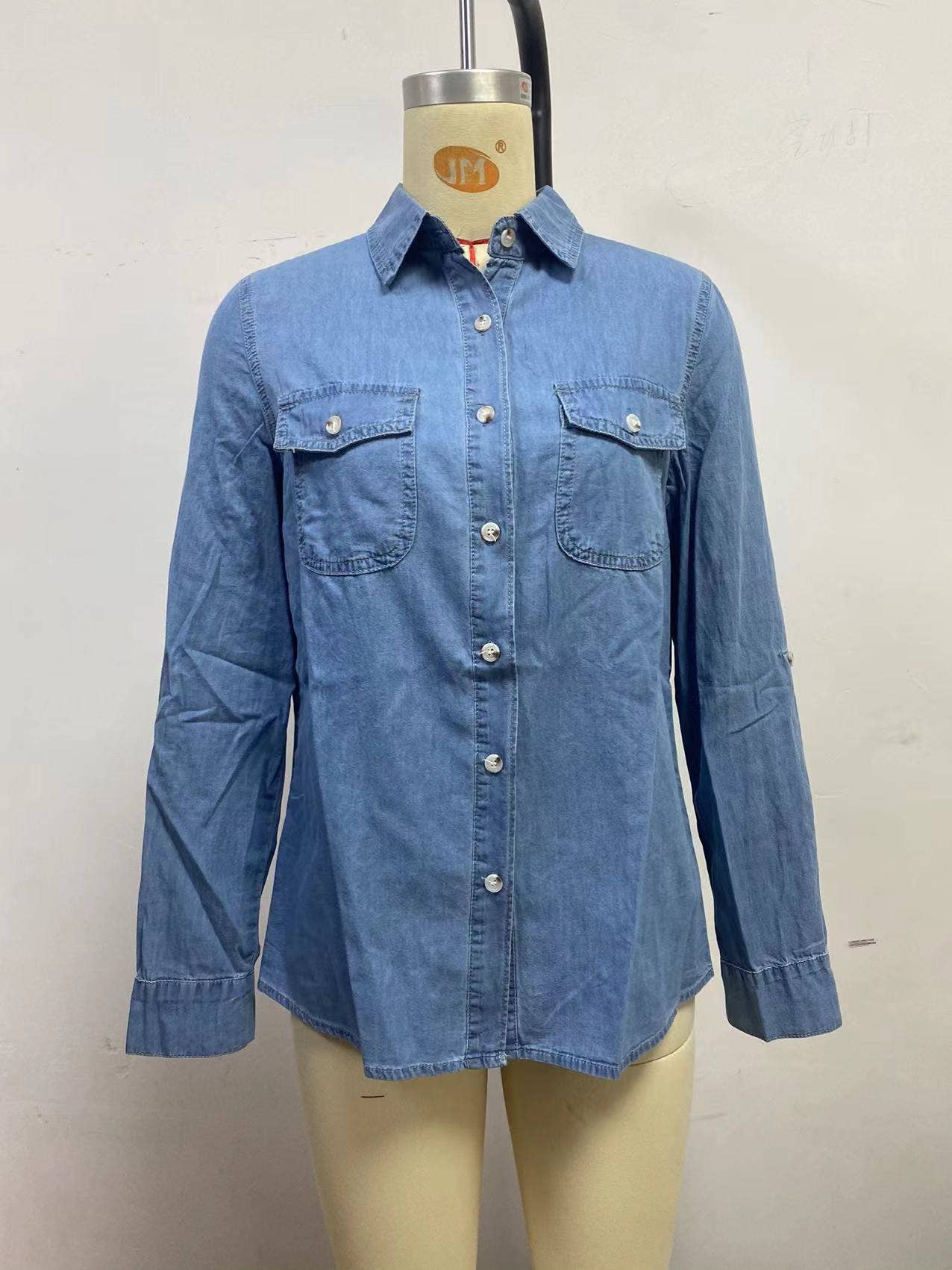 Hope & Sunshine – Camisa com botões no colarinho – Mulher por atacado – Camisa jeans casual feminina com botões12