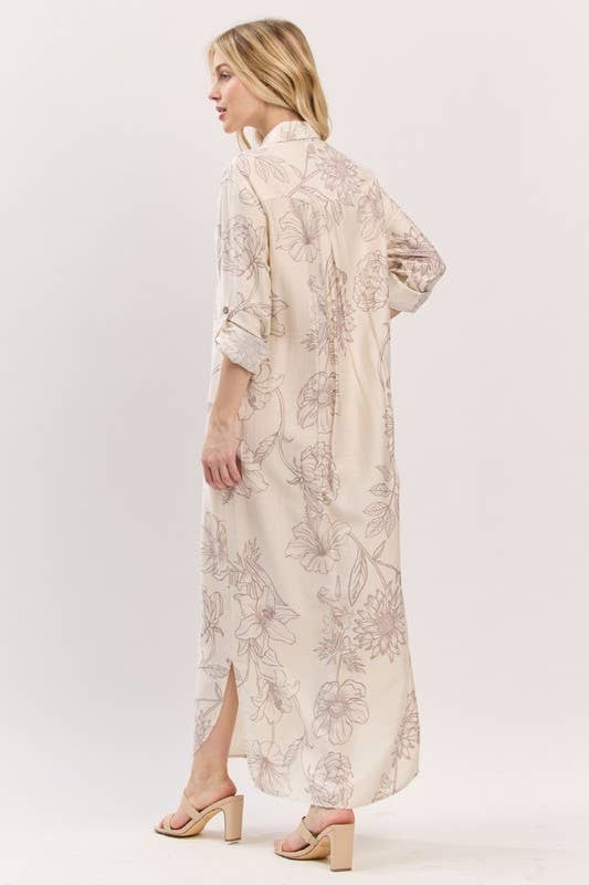 Pink Irene Wholesale - Wholesale Dress - Women's - Women Woven Floral Print Button-Down Maxi Dress7