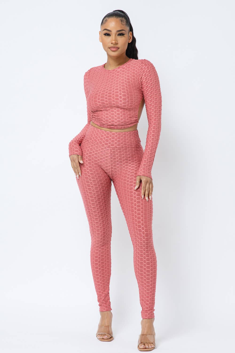 Julia by LoveJ - Wholesale Top & Pant Set (NOT Loungewear) - Women's - Honeycomb Open Back Tie Top and Leggings Set8