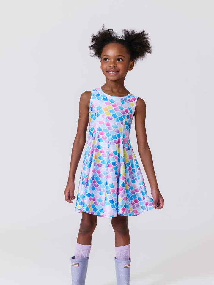 Vestido Rodado de Brilho Alto para Meninas em Sereia Aquarela por atacado de Terez