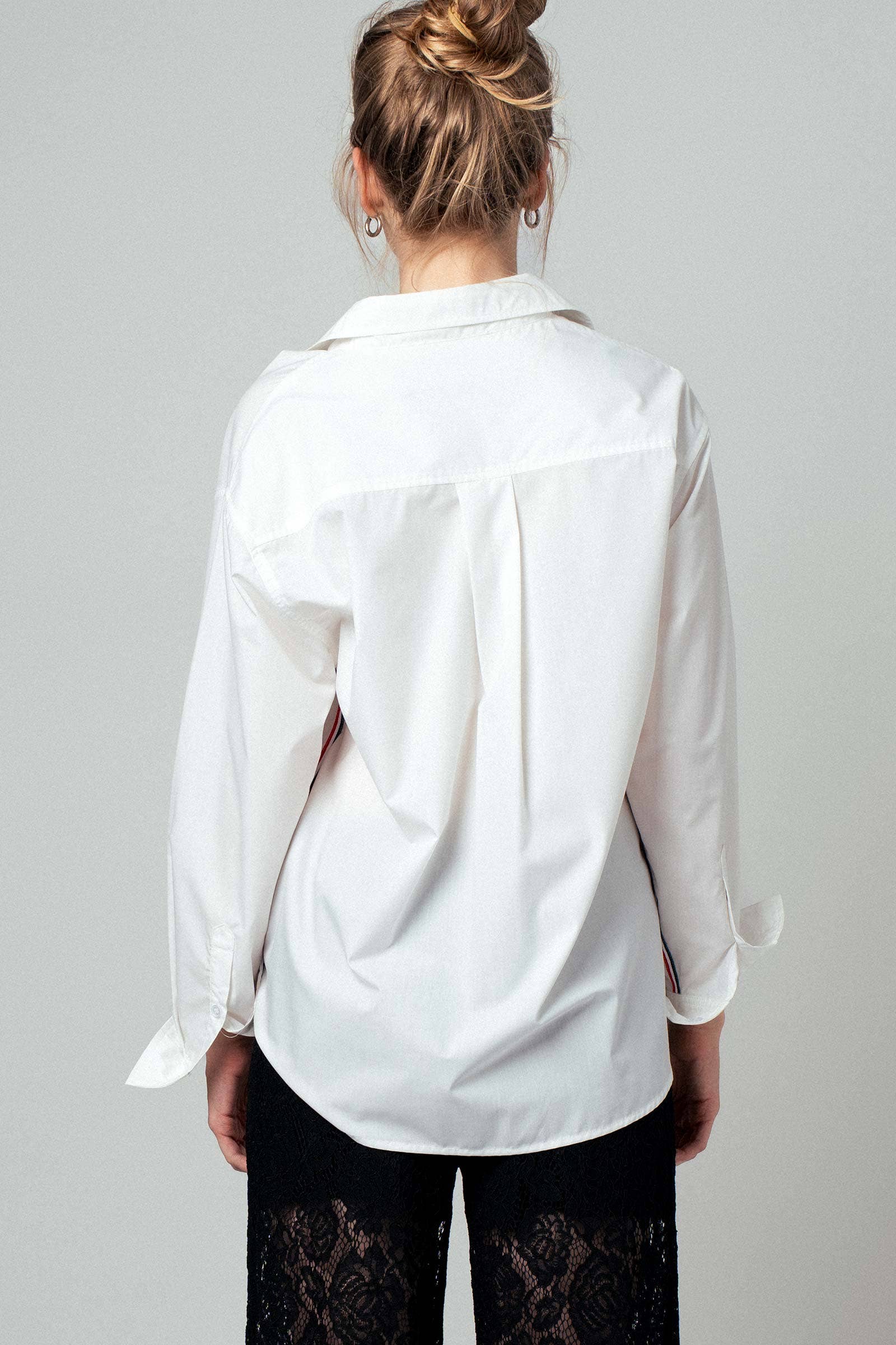 Urban Daizy - Wholesale Button Down Shirt - Women's - Striped Twill Tape Detail Statement Button Shirt7