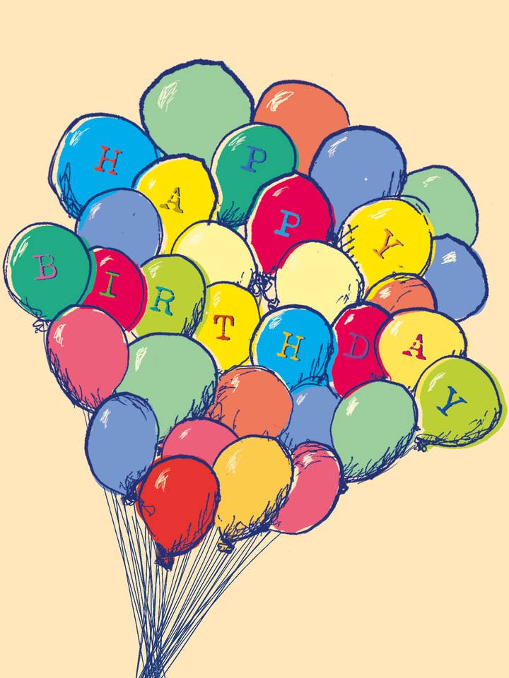 BIRTHDAY BALLOONS GREETING CARD POET AND PAINTER for wholesale by Notes & Queries, Inc.
