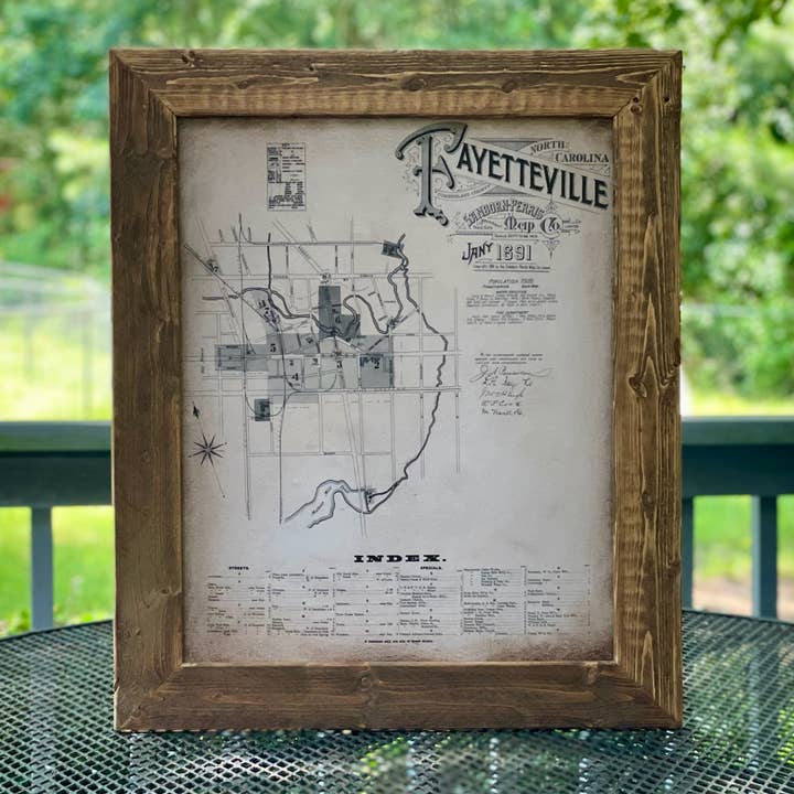 Fayetteville, NC 1891 Vintage Map - Choose your Size & Frame for wholesale by Swinford Designs