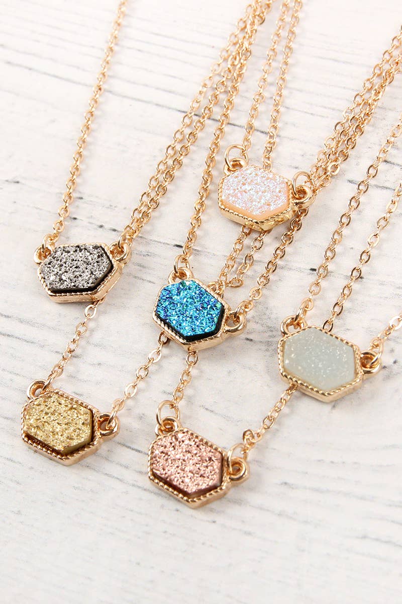 MYS Wholesale Inc - Wholesale Jewelry Set - Druzy Hexagon Pendant Necklace Earring Set32