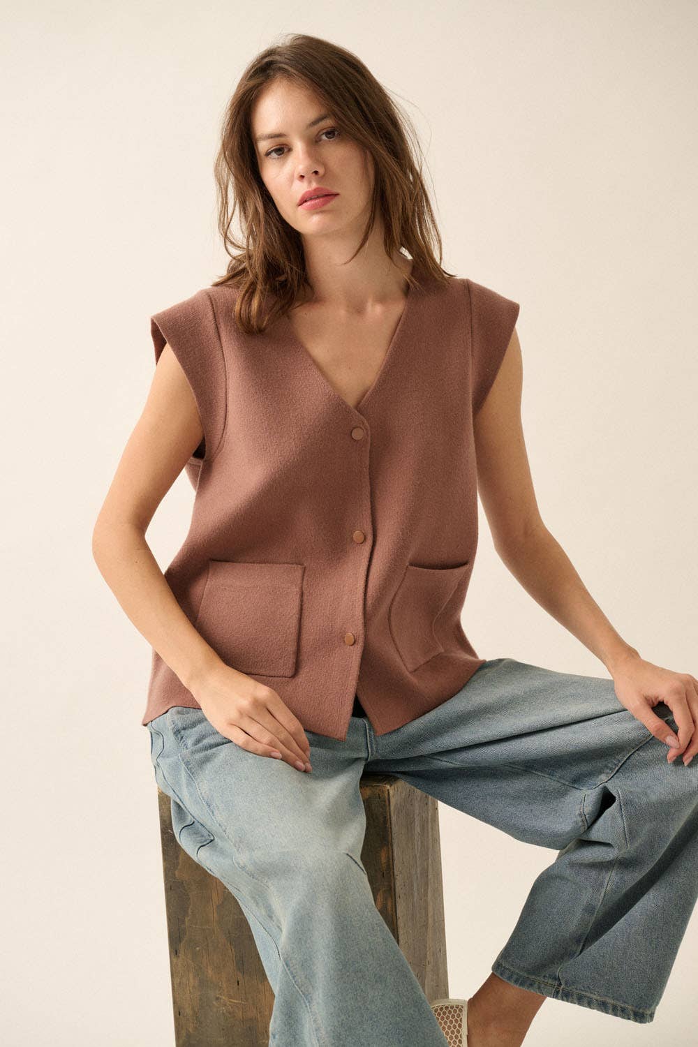 Promesa USA - Wholesale Cardigan - Women's - Solid V-Neck Cap-Sleeve Button-Front Cardigan11