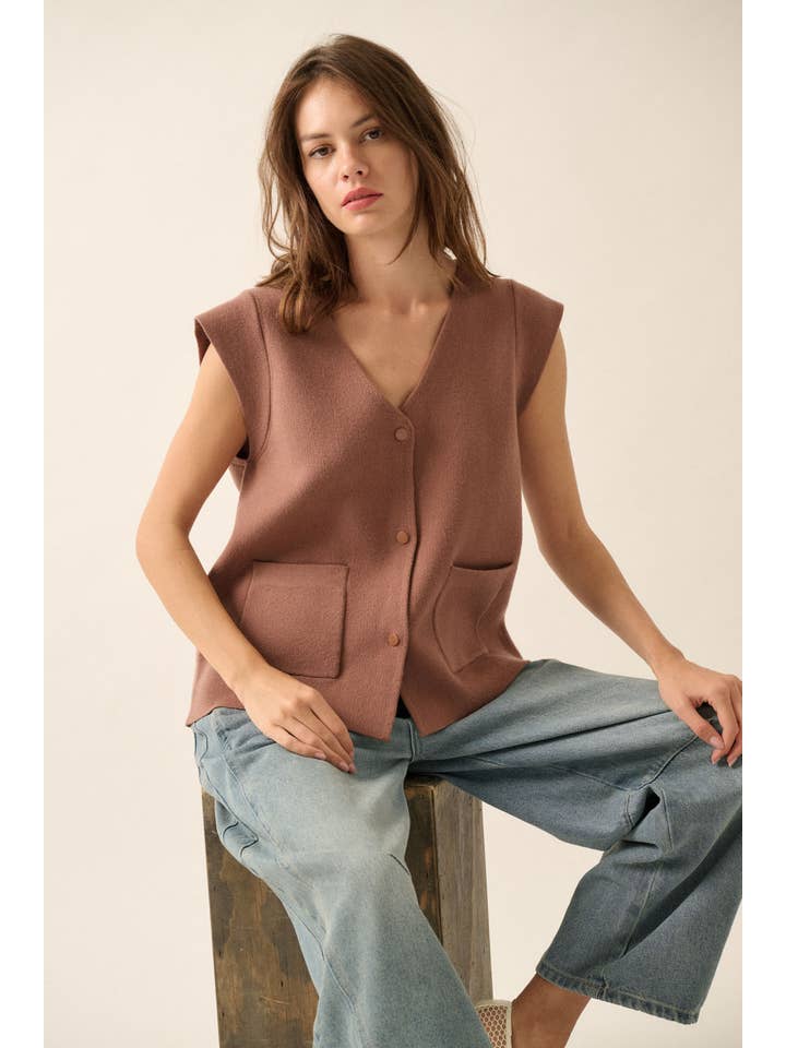 Promesa USA - Wholesale Cardigan - Women's - Solid V-Neck Cap-Sleeve Button-Front Cardigan11