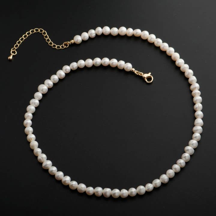 Aim Eternal - Vente Collier de perles - Collier rond classique en perles blanches d'eau douce, perles d'eau douce naturelles, véritables perles pour bijoux de mariage | WA-333 Prix de liquidation1
