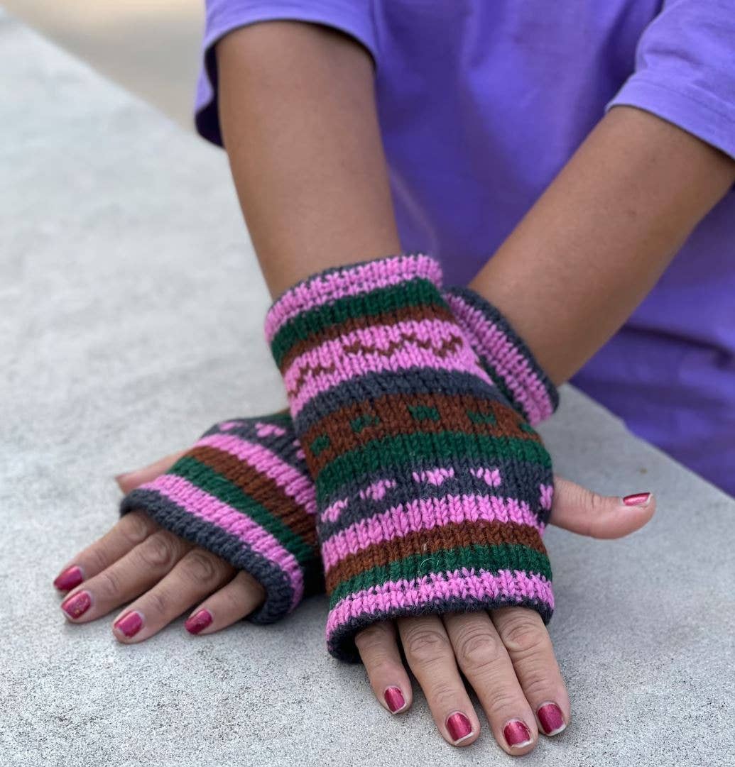 Lungta Imports – Engroshandel Handsker - Dame – Fingerløse, håndstrikkede uldhandsker med fleecefor - håndvarmer38