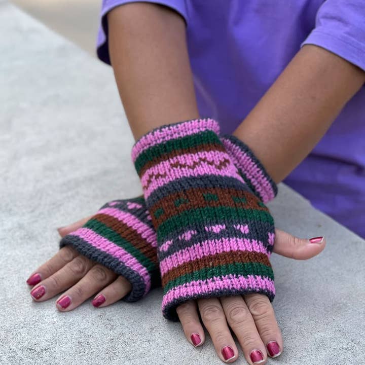 Lungta Imports - Wholesale Gloves - Women's - Woolen Hand Knit Fingerless Fleece Lined Gloves, Hand Warmer8