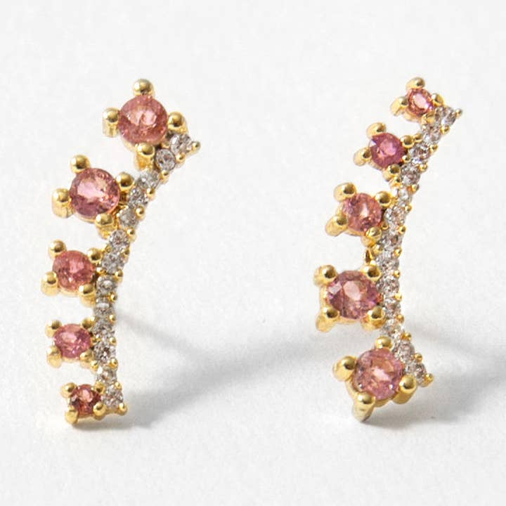 Pink Tourmaline Gemstone Ear Climber Earrings for wholesale by Heilo Jewelry