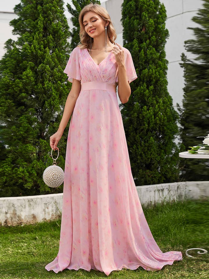 Ever-Pretty - Wholesale Gown – Women's - Double V-Neck Ruffles Chiffon Bridesmaid Dress68