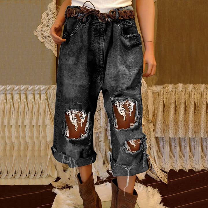 Tourtiwi – wholesale Jeans - Dam – Damers lösa jeans med revor och avklippta byxor