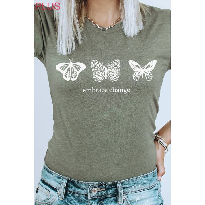 Camiseta estampada Embrace Change Butterfly Summer PLUS para venta al por mayor de Kissed Apparel