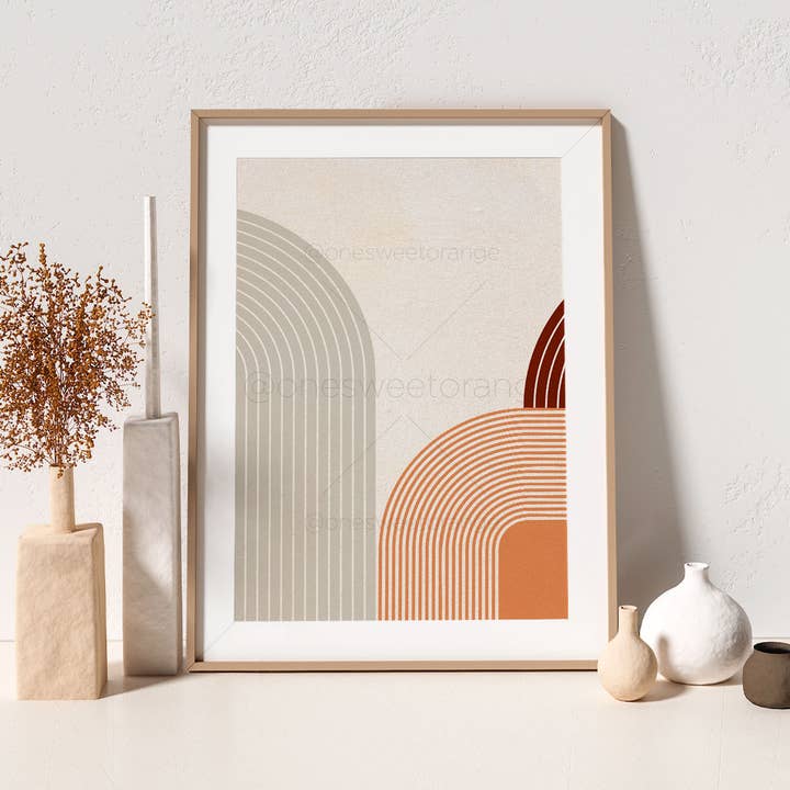 Mid-Century Minimalist Terracotta Arches Line Art Print for wholesale by Onesweetorange