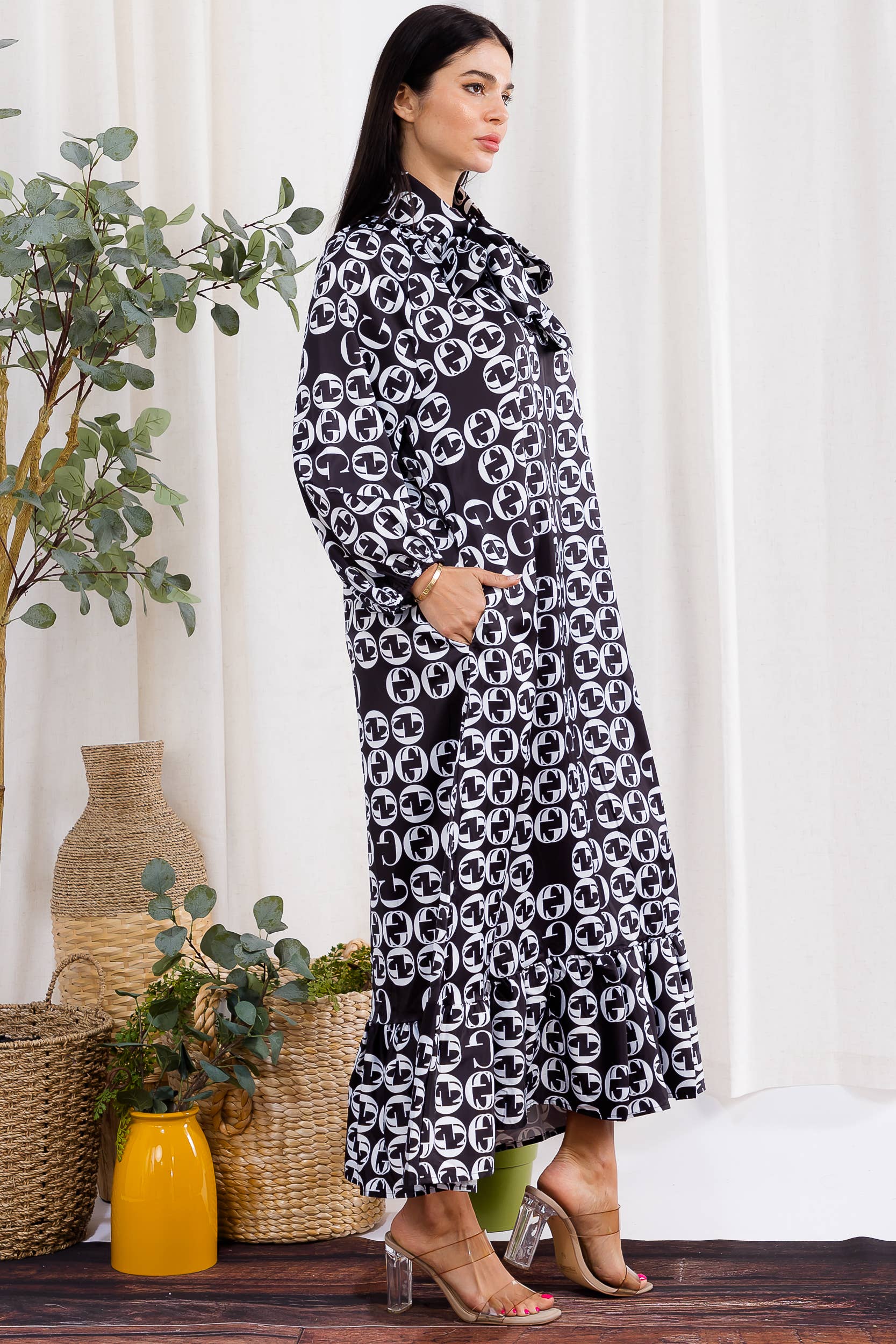 H&H Fashion Inc. – wholesale Klänning - Dam – H006X-P Plus Size Mönstrad Maxiklänning med Rosett6