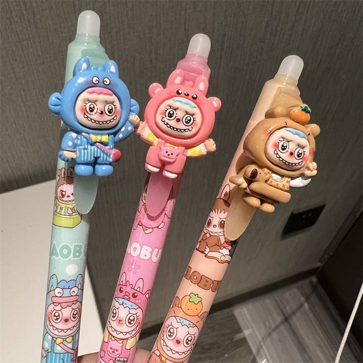Little Trendy - Vente Stylos - Ensemble de 6 stylos gel effaçables à pression avec monstres mignons1