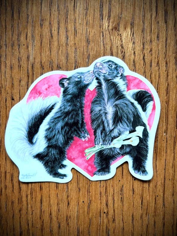 Skunk Love Whimsical animal sticker vinyl outdoor indoor bumper window water bottle 3 inches for wholesale by Holly Simental
