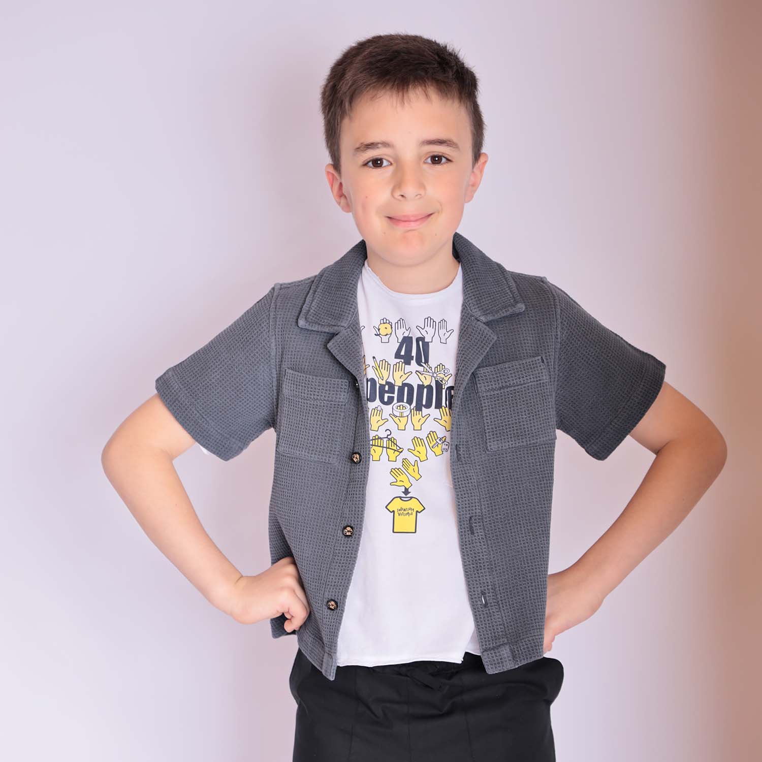 Infantium Victoria - Wholesale Button Down Shirt - Kids - Grey Boys and Girls Button Up Shirt1