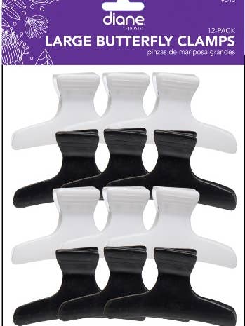 LARGE BUTTERFLY CLIPS 12 PK - 6 BLACK&6 WHITE for wholesale by MI Hair Distribution