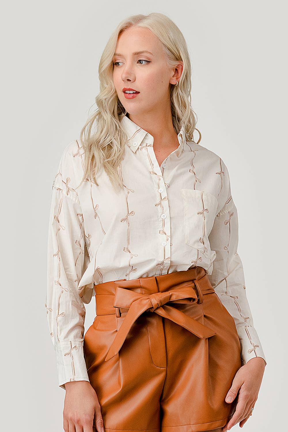 GeeGee x Lovelo - Wholesale Button Down Shirt - Women's - Ribbon Stripe Pattern Button-Up Shirt, OT5091825
