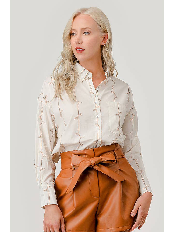 GeeGee x Lovelo - Wholesale Button Down Shirt - Women's - Ribbon Stripe Pattern Button-Up Shirt, OT5091825