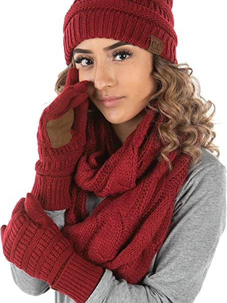 C.C Beanie, Glove & Scarf Set - Burgundy for wholesale by Funky Junque