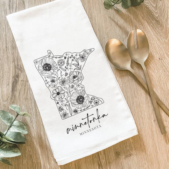 Lissi Designs - Wholesale Tea Towel - Custom Floral City & State - Cotton Tea Towel