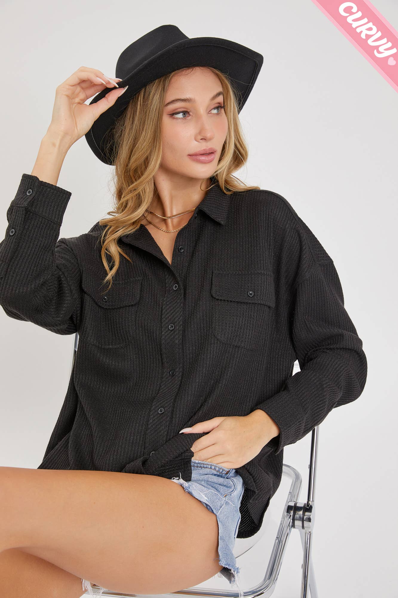 Sweet Lovely by Jen - Wholesale Button Down Shirt - Women&#x27;s - PLUS SIZE BUTTON DOWN OVERSIZED SHIRTS34