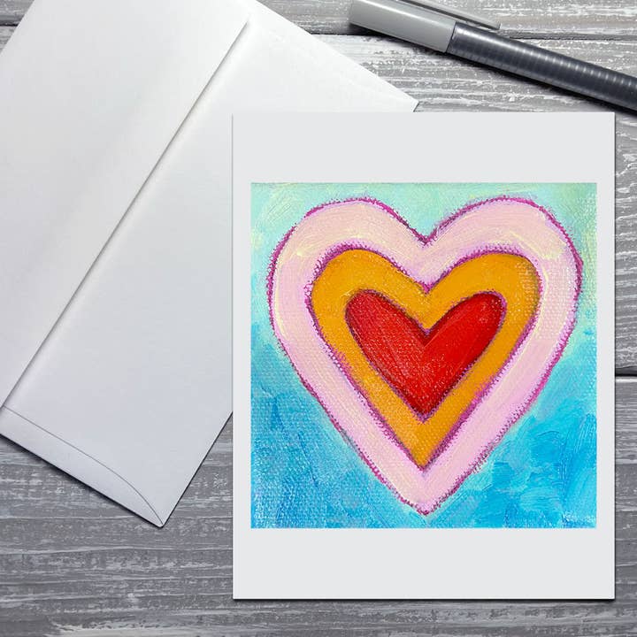 Heart 6 Valentine's Day Note Card with Envelope for wholesale by Betsy McLellan Art