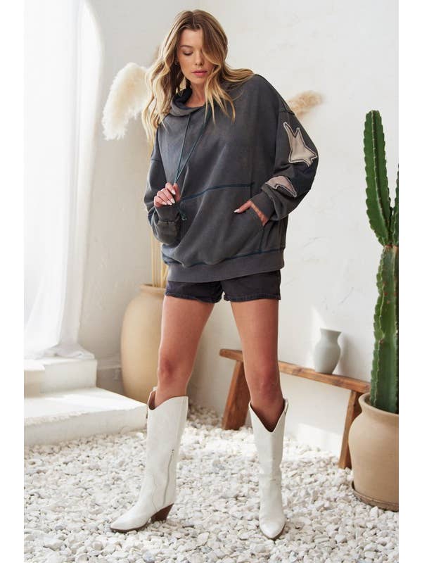 JADE BY JANE - Wholesale Hoodie - Women's - MINERAL WASHED LONG SLEEVE STAR PATCHED HOODIE8