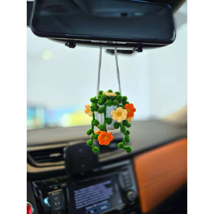 TOMOPOD LLC - Wholesale Decorative tabletop object - Crochet Flower In Basket, Car Hanging Flowers With Leaves6
