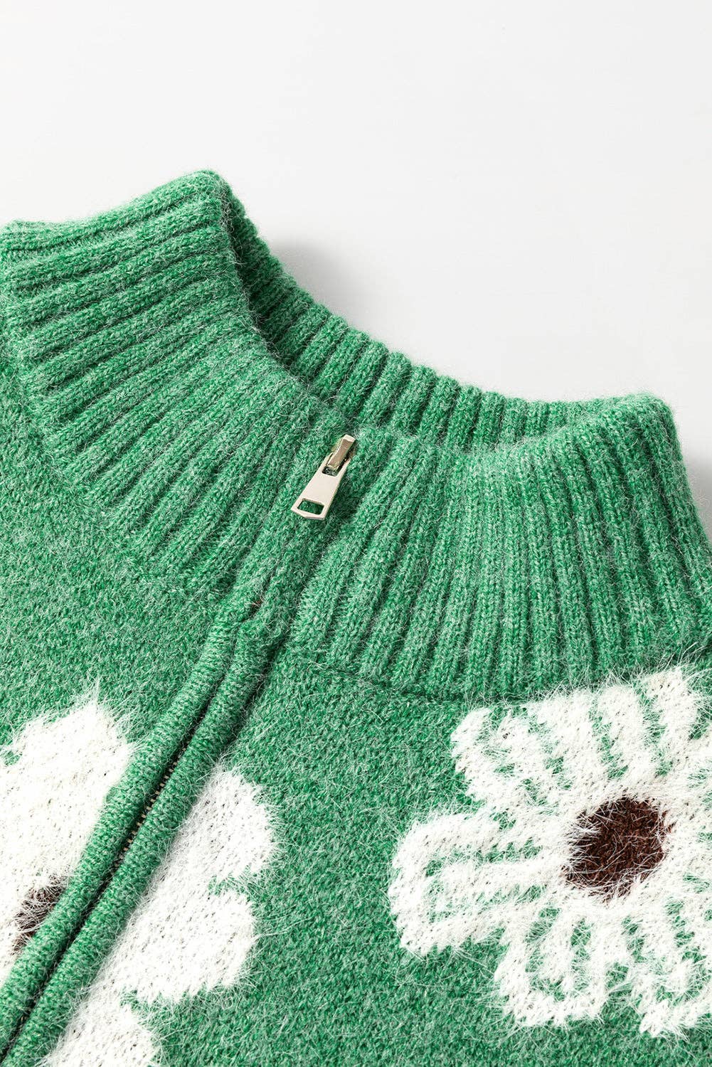 Lovesoft - Vente Pull en maille – femme - Pull à épaules tombantes à demi-fermeture éclair à motif floral pour femmes3