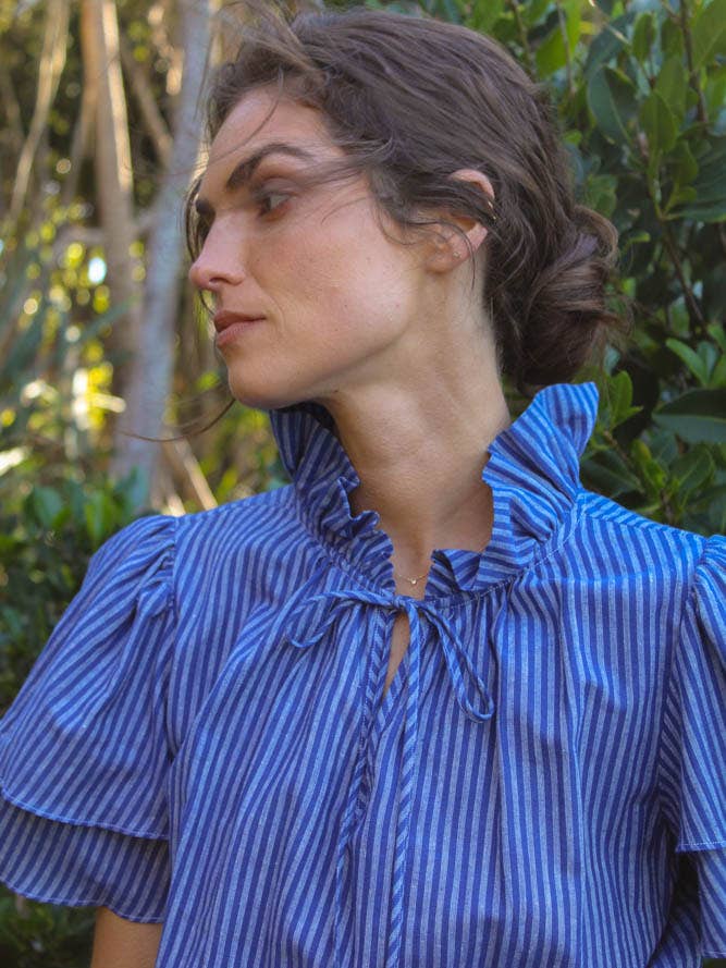 Kopal – wholesale Dress – Women's – Ranika Dress - Indigo Stripe Hand Spun Khadi